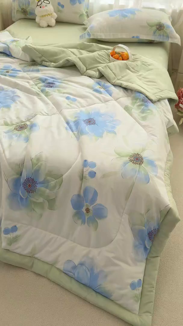 91家纺网 家纺一手货源 找家纺 瑶瑶家居 2026新款A类里外全棉夏凉被四件套-风格一 花期蓝