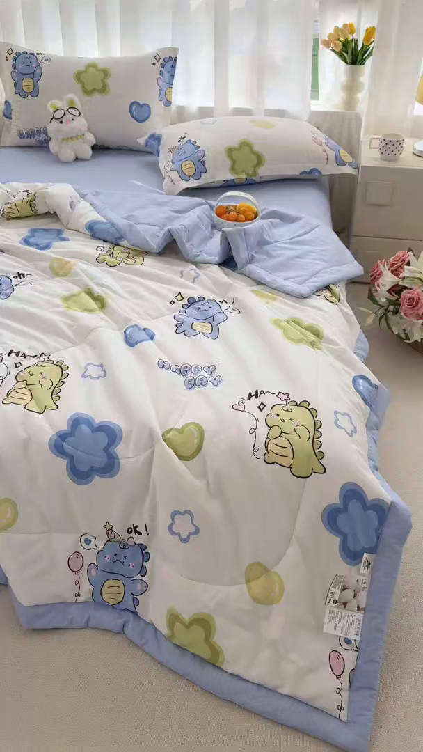 91家纺网 家纺一手货源 找家纺 瑶瑶家居 2026新款A类里外全棉夏凉被四件套-风格一 小恐龙