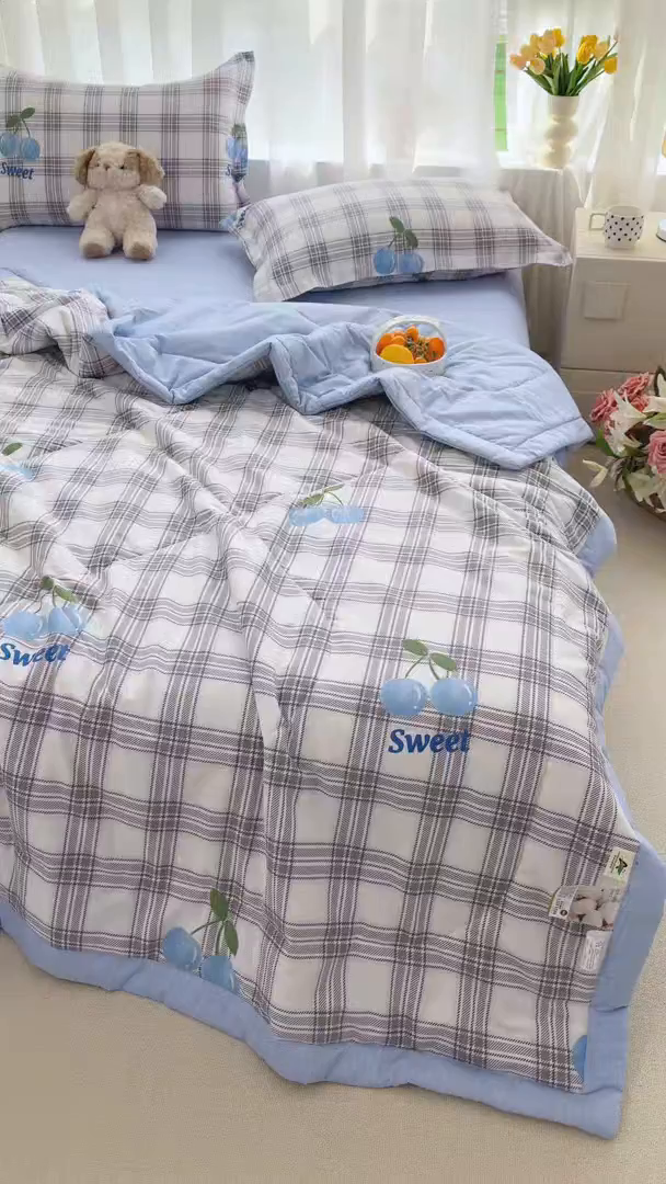 91家纺网 家纺一手货源 找家纺 瑶瑶家居 2026新款A类里外全棉夏凉被四件套-风格一 花趣格