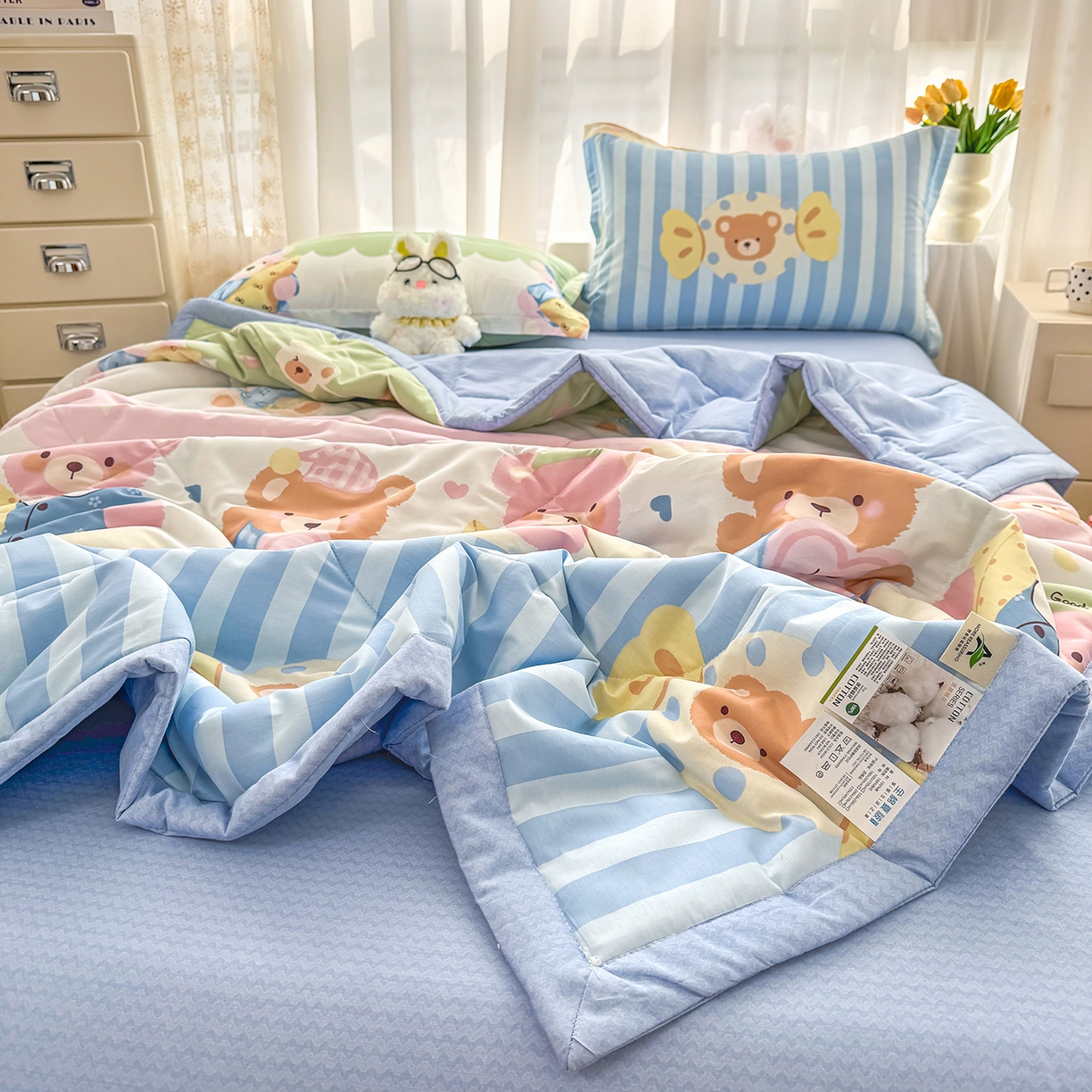 91家纺网 家纺一手货源 找家纺 瑶瑶家居 2026新款A类里外全棉夏凉被四件套-风格一 忆伴时光