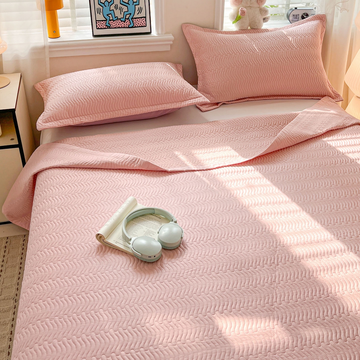 91家纺网 家纺一手货源 找家纺 （总）梦精灵家纺 2026新款纯色全棉床盖单件纯棉绗缝夹棉床单 四季通用榻榻米防滑学生宿舍单人床盖枕套