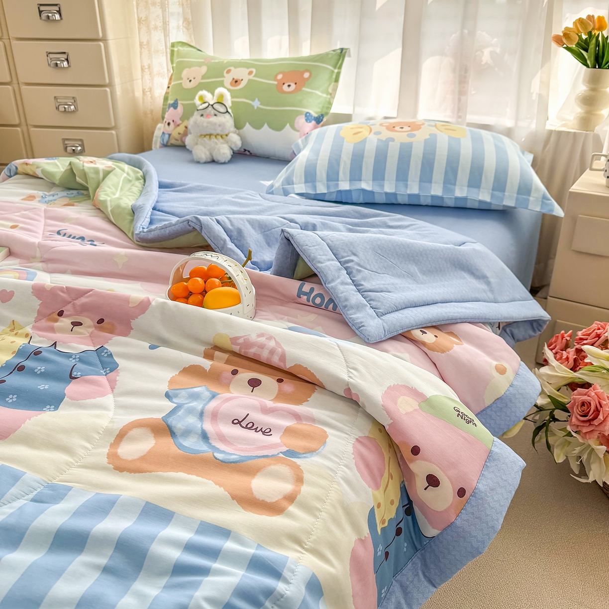 91家纺网 家纺一手货源 找家纺 瑶瑶家居 2026新款A类里外全棉夏凉被四件套-风格一 忆伴时光