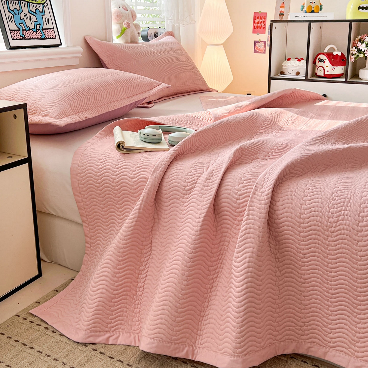 91家纺网 家纺一手货源 找家纺 （总）梦精灵家纺 2026新款纯色全棉床盖单件纯棉绗缝夹棉床单 四季通用榻榻米防滑学生宿舍单人床盖枕套