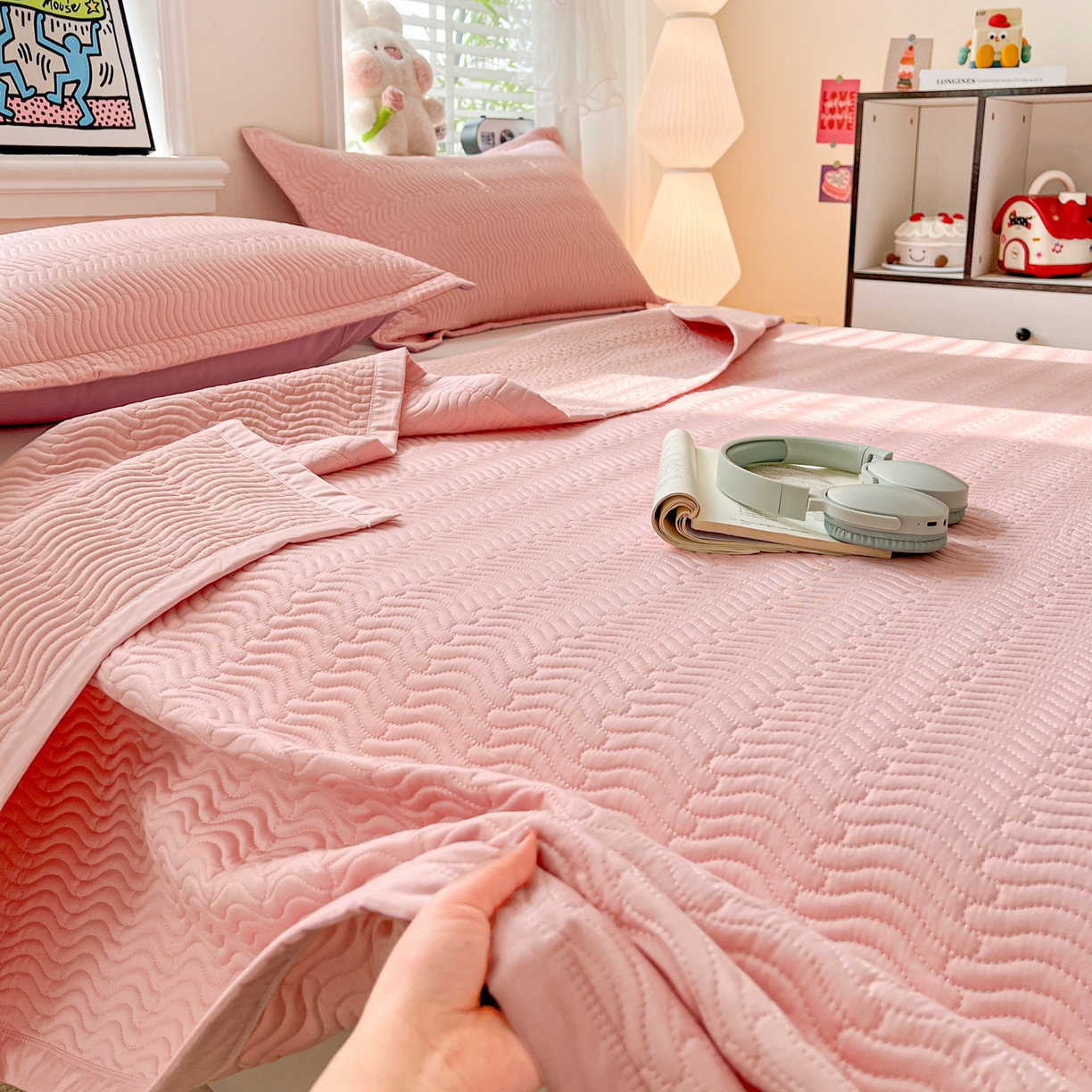 91家纺网 家纺一手货源 找家纺 （总）梦精灵家纺 2026新款纯色全棉床盖单件纯棉绗缝夹棉床单 四季通用榻榻米防滑学生宿舍单人床盖枕套