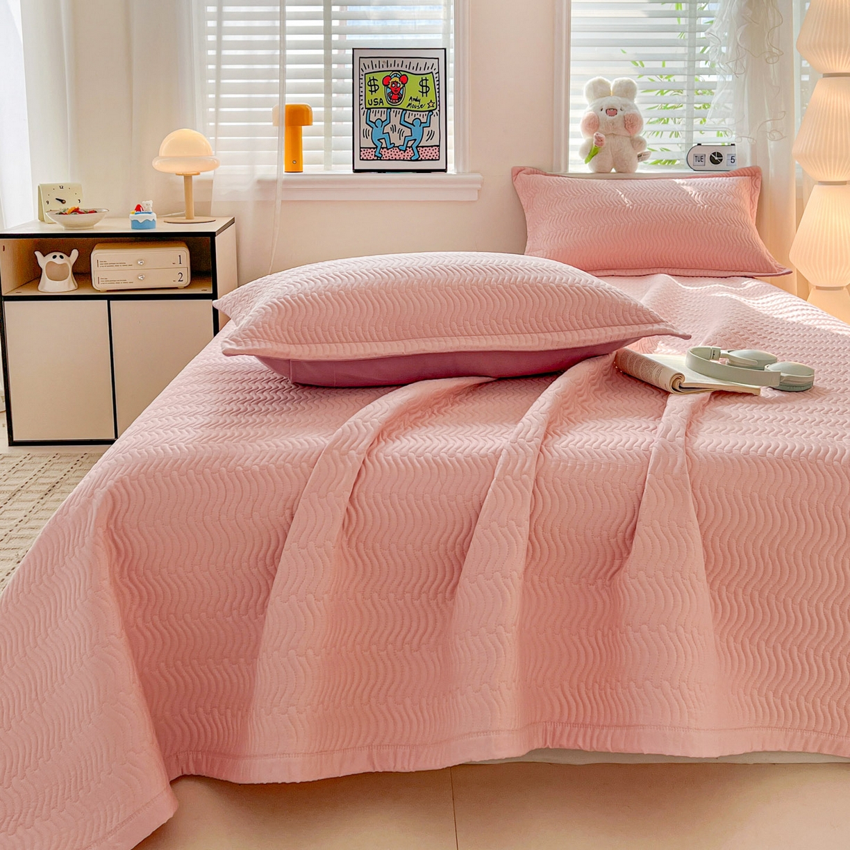 91家纺网 家纺一手货源 找家纺 （总）梦精灵家纺 2026新款纯色全棉床盖单件纯棉绗缝夹棉床单 四季通用榻榻米防滑学生宿舍单人床盖枕套