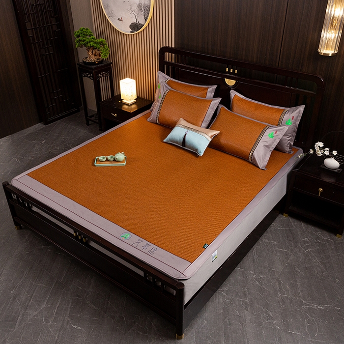 91家纺网 家纺一手货源 找家纺 简一 2026新款艾草古藤席床笠款凉席 （床笠）艾草席-红棕