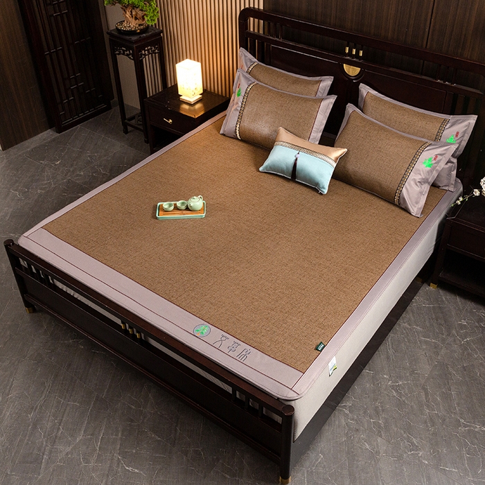 91家纺网 家纺一手货源 找家纺 简一 2026新款艾草古藤席床笠款凉席 （床笠）艾草席-卡其