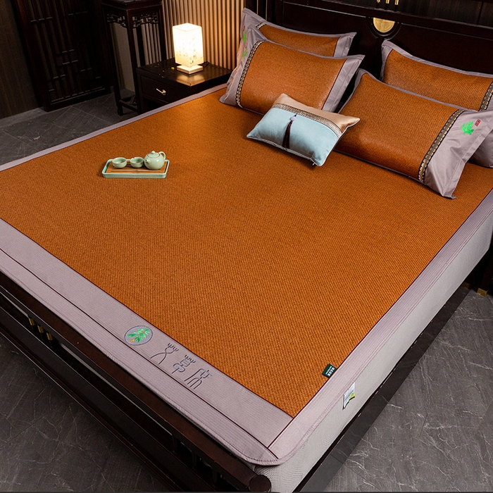 91家纺网 家纺一手货源 找家纺 简一 2026新款艾草古藤席床笠款凉席 （床笠）艾草席-红棕