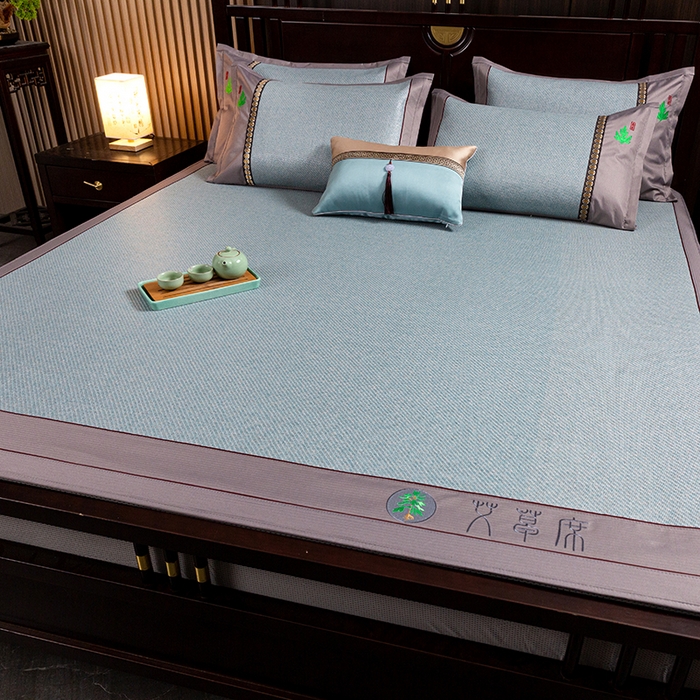 91家纺网 家纺一手货源 找家纺 简一 2026新款艾草古藤席床笠款凉席 （床笠）艾草席-冰蓝