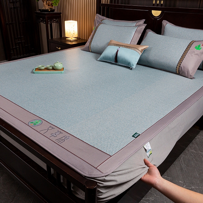 91家纺网 家纺一手货源 找家纺 简一 2026新款艾草古藤席床笠款凉席 （床笠）艾草席-冰蓝