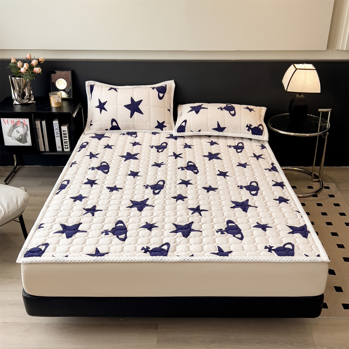 91家纺网 家纺一手货源 找家纺 布凡家居 2026新款A类230克高克重牛奶绒床褥 奇妙星空-白