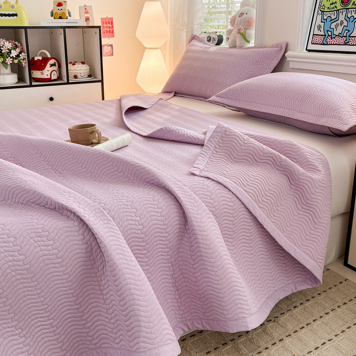 91家纺网 家纺一手货源 找家纺 （总）梦精灵家纺 2026新款纯色全棉床盖单件纯棉绗缝夹棉床单 四季通用榻榻米防滑学生宿舍单人床盖枕套