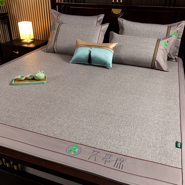 91家纺网 家纺一手货源 找家纺 简一 2026新款艾草古藤席床笠款凉席 （床笠）艾草席-灰色