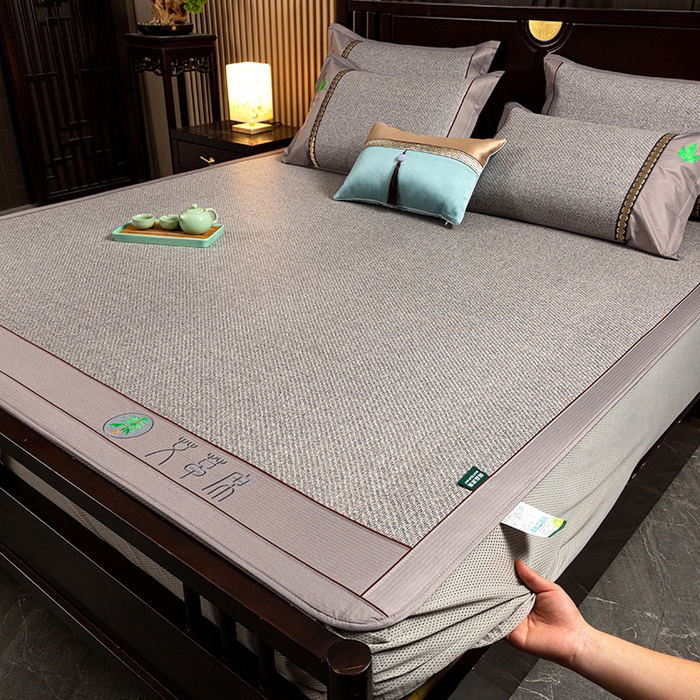 91家纺网 家纺一手货源 找家纺 简一 2026新款艾草古藤席床笠款凉席 （床笠）艾草席-灰色