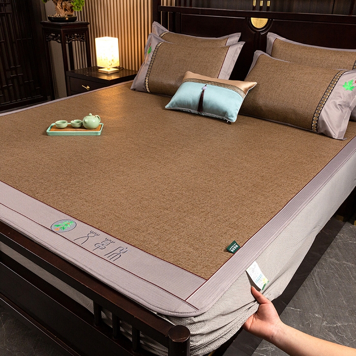 91家纺网 家纺一手货源 找家纺 简一 2026新款艾草古藤席床笠款凉席 （床笠）艾草席-卡其