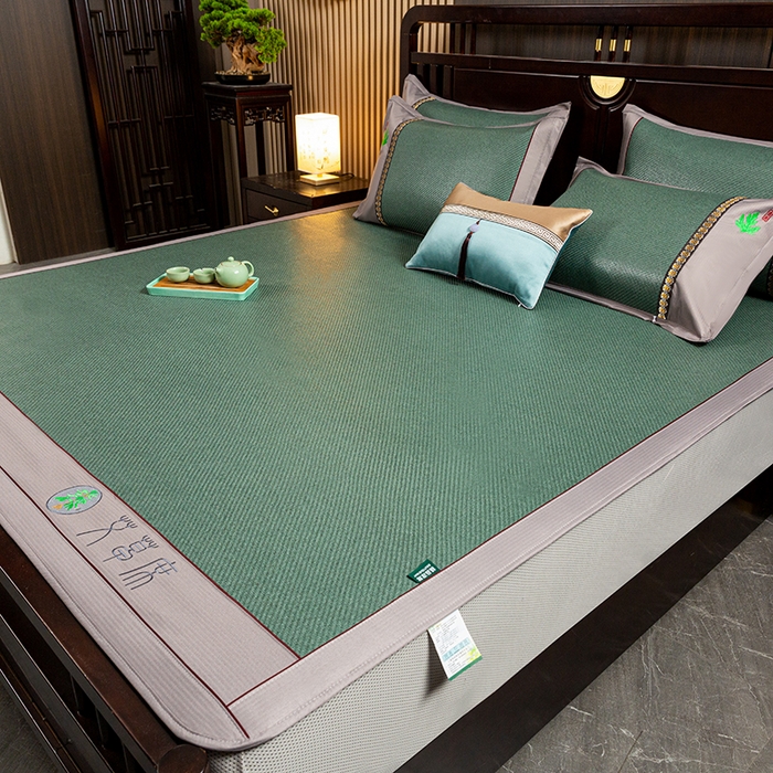 91家纺网 家纺一手货源 找家纺 简一 2026新款艾草古藤席床笠款凉席 （床笠）艾草席-墨绿