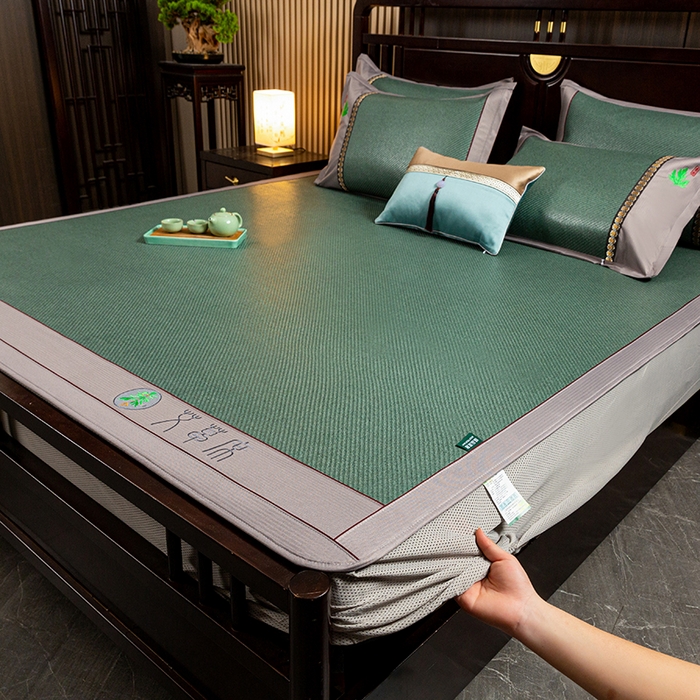 91家纺网 家纺一手货源 找家纺 简一 2026新款艾草古藤席床笠款凉席 （床笠）艾草席-墨绿