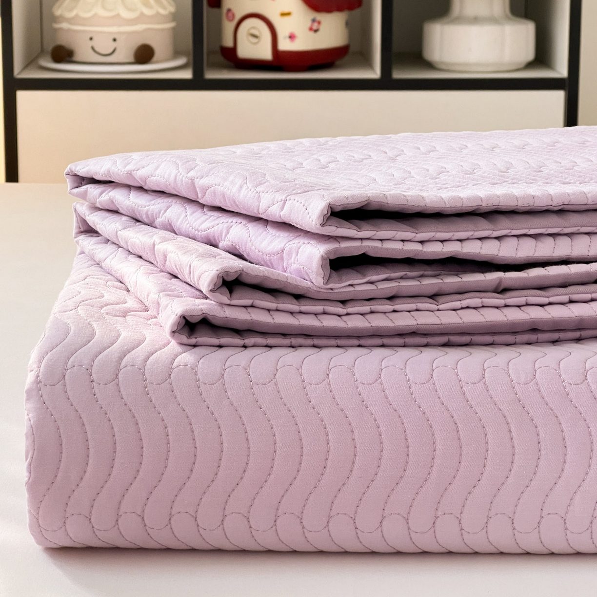 91家纺网 家纺一手货源 找家纺 梦精灵家纺 2026新款纯色全棉床盖单件纯棉绗缝夹棉床单 四季通用榻榻米防滑学生宿舍单人床盖枕套 素境-紫