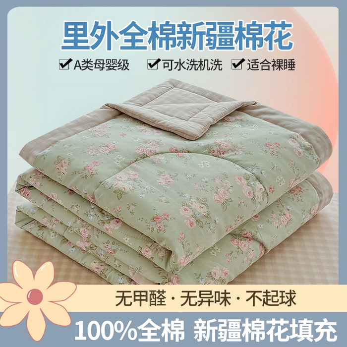 瑶瑶家居 2026新款A类里外全棉夏凉被四件套-风格二 千野