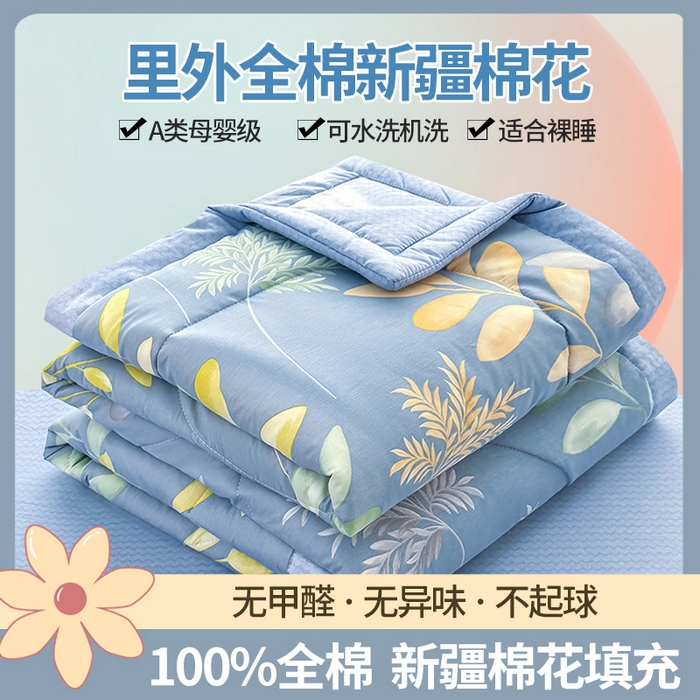 瑶瑶家居 2026新款A类里外全棉夏凉被四件套-风格二 小蓝町