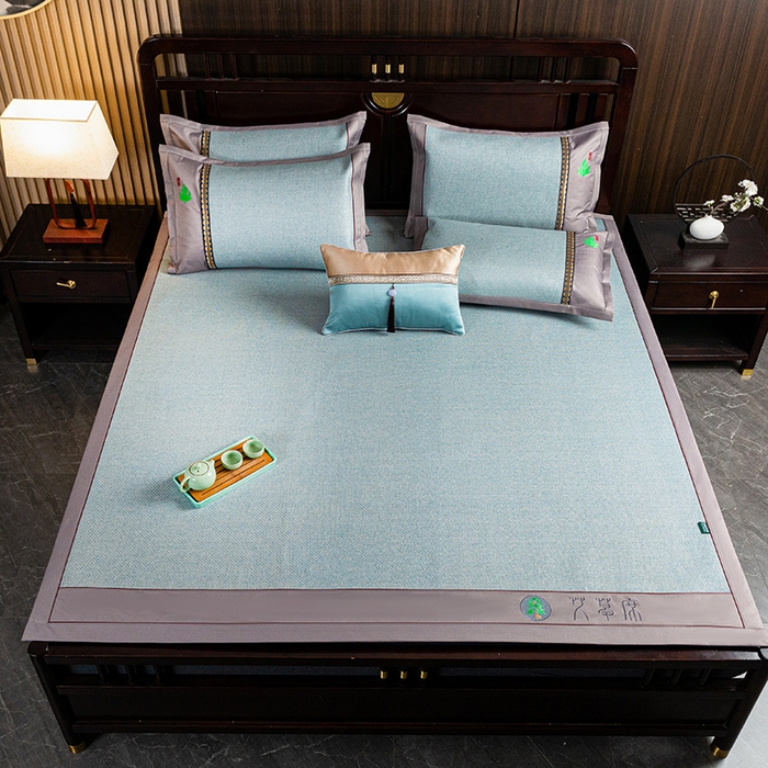 91家纺网 家纺一手货源 找家纺 简一 2026新款艾草古藤席平铺款凉席 （平铺）艾草席-冰蓝