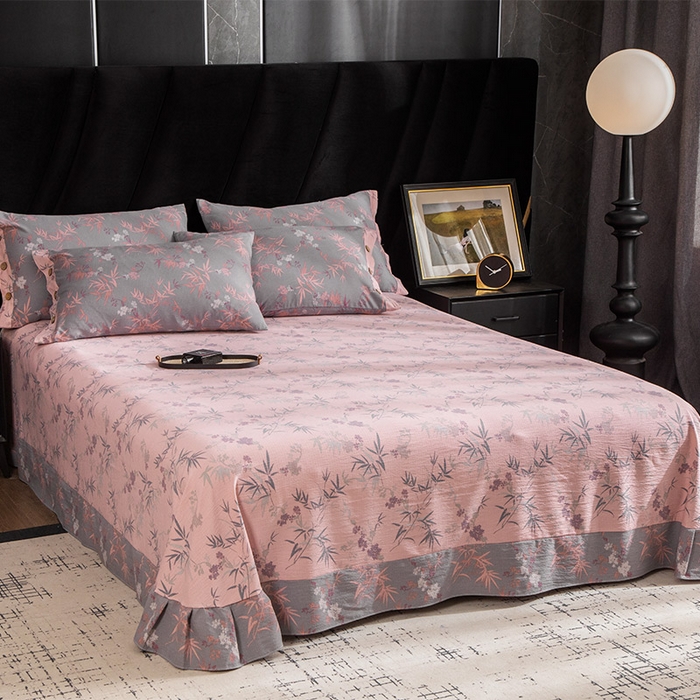 91家纺网 家纺一手货源 找家纺 库里梦家纺 2026春夏新款直播专供爆款色织复古双层纱四件套 枫华