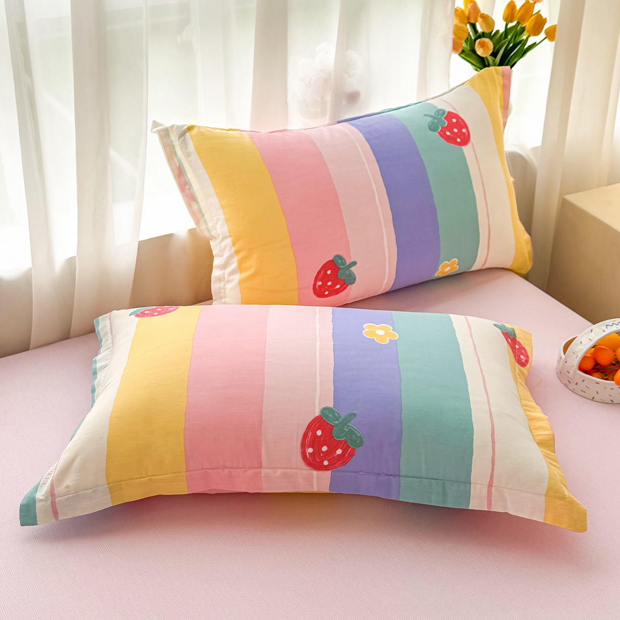 91家纺网 家纺一手货源 找家纺 瑶瑶家居 2026新款A类里外全棉夏凉被四件套-风格二 草莓甜心