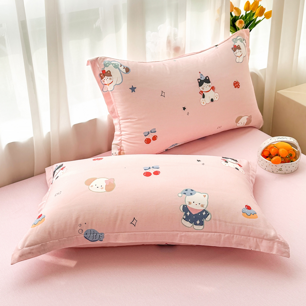 91家纺网 家纺一手货源 找家纺 瑶瑶家居 2026新款A类里外全棉夏凉被四件套-风格二 萌星