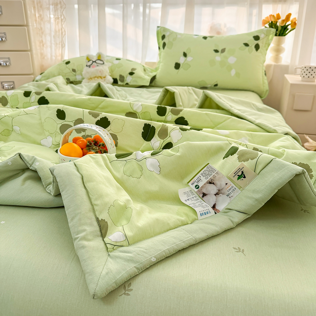 91家纺网 家纺一手货源 找家纺 瑶瑶家居 2026新款A类里外全棉夏凉被四件套-风格二 枫叶
