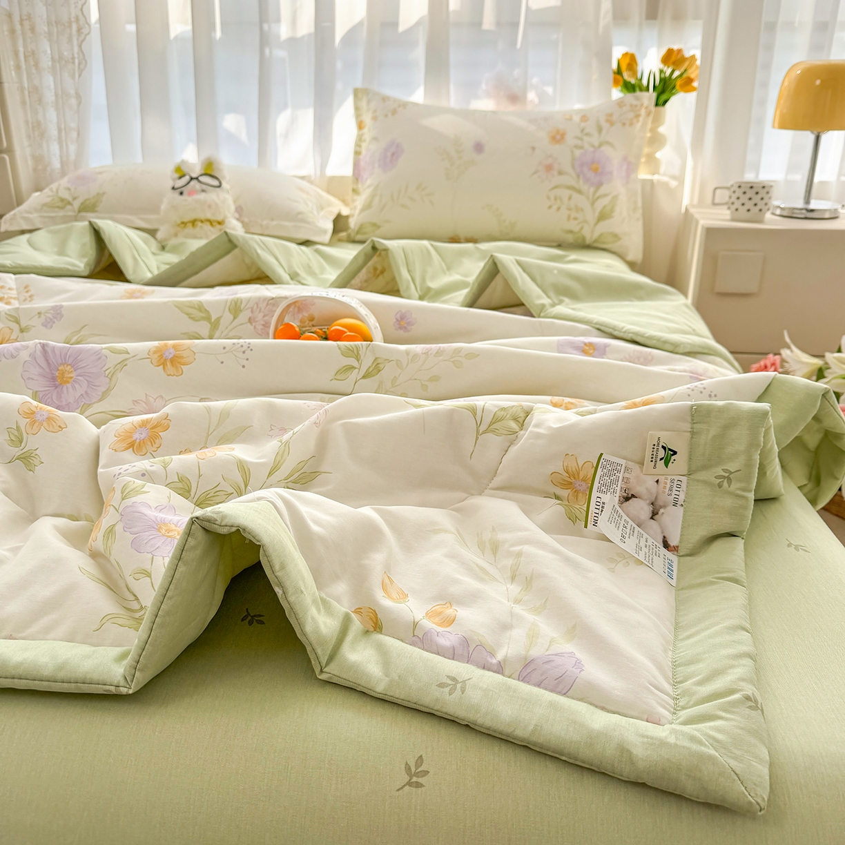 91家纺网 家纺一手货源 找家纺 瑶瑶家居 2026新款A类里外全棉夏凉被四件套-风格二 暮云花卉