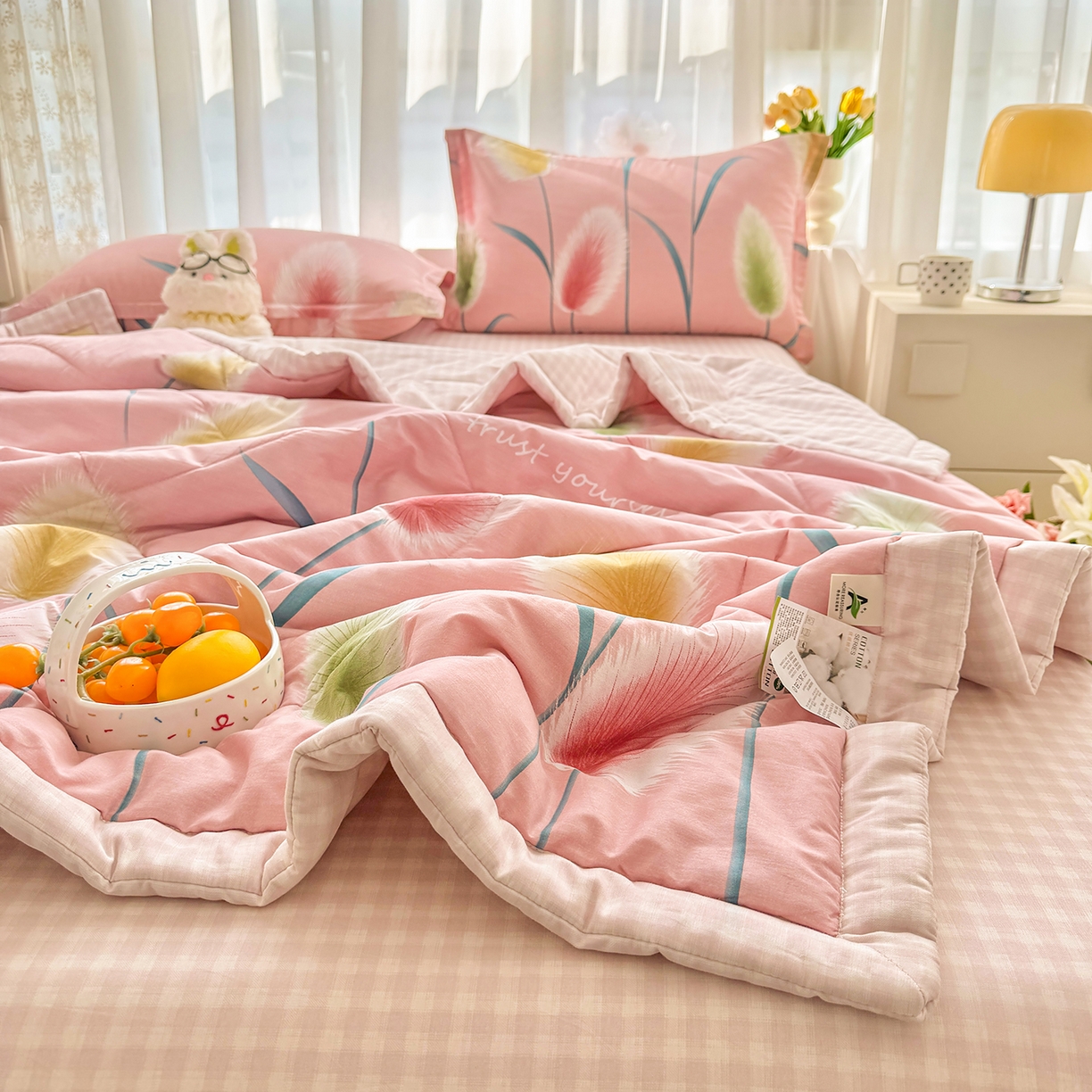 91家纺网 家纺一手货源 找家纺 瑶瑶家居 2026新款A类里外全棉夏凉被四件套-风格二 静时光