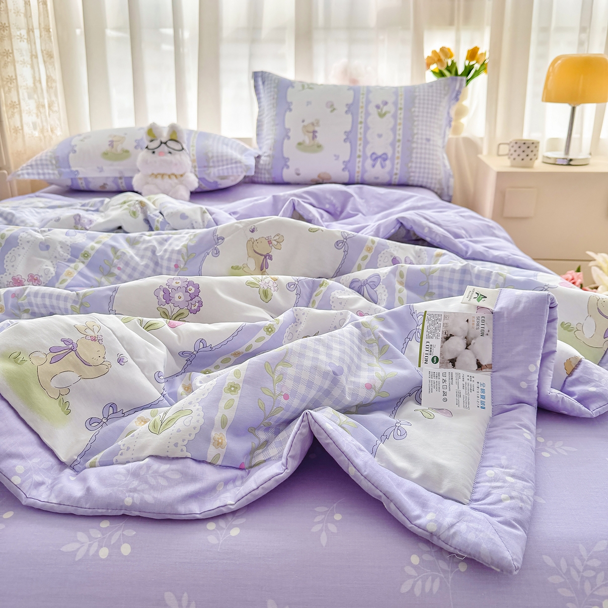 91家纺网 家纺一手货源 找家纺 瑶瑶家居 2026新款A类里外全棉夏凉被四件套-风格二 小确幸