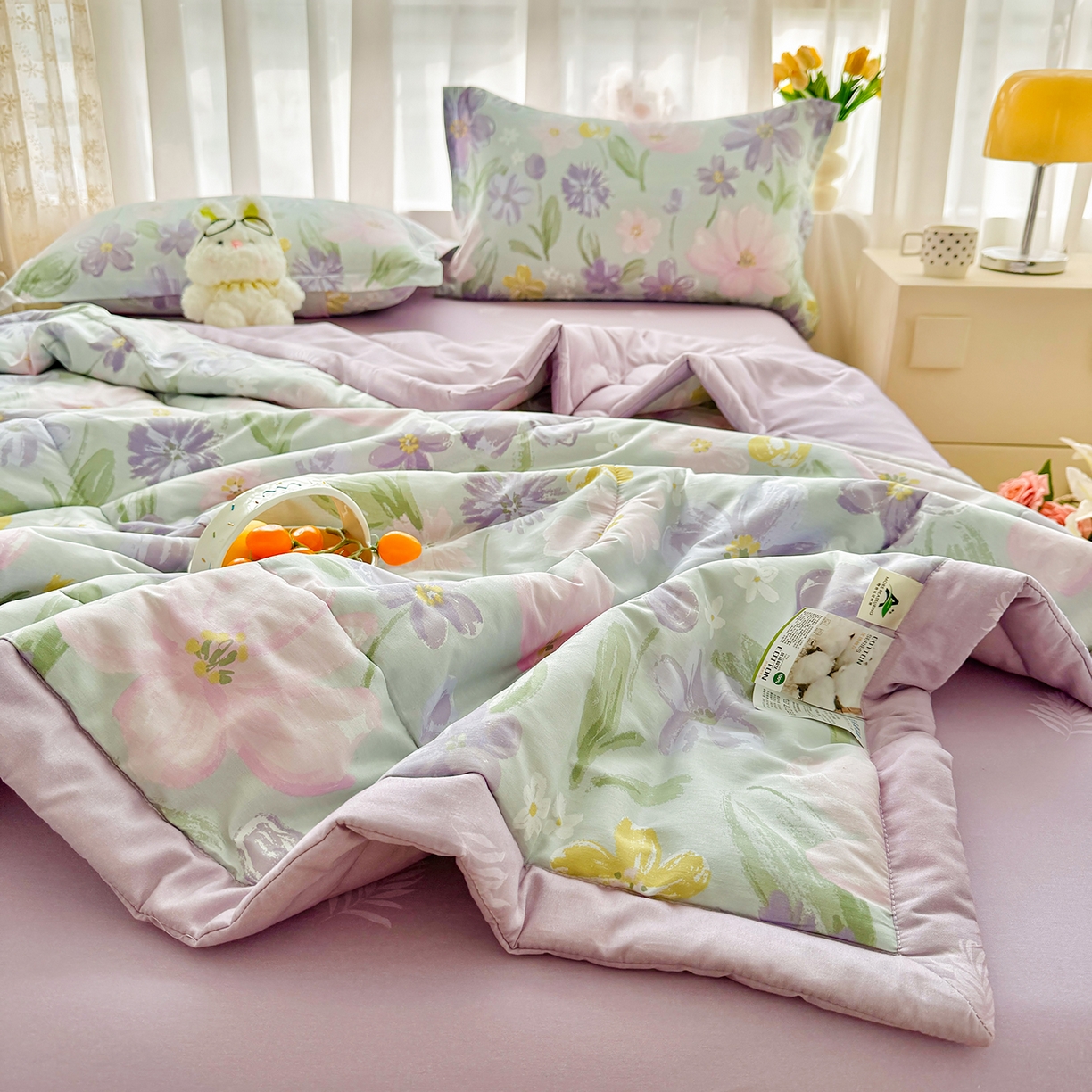 91家纺网 家纺一手货源 找家纺 瑶瑶家居 2026新款A类里外全棉夏凉被四件套-风格二 紫萝梦