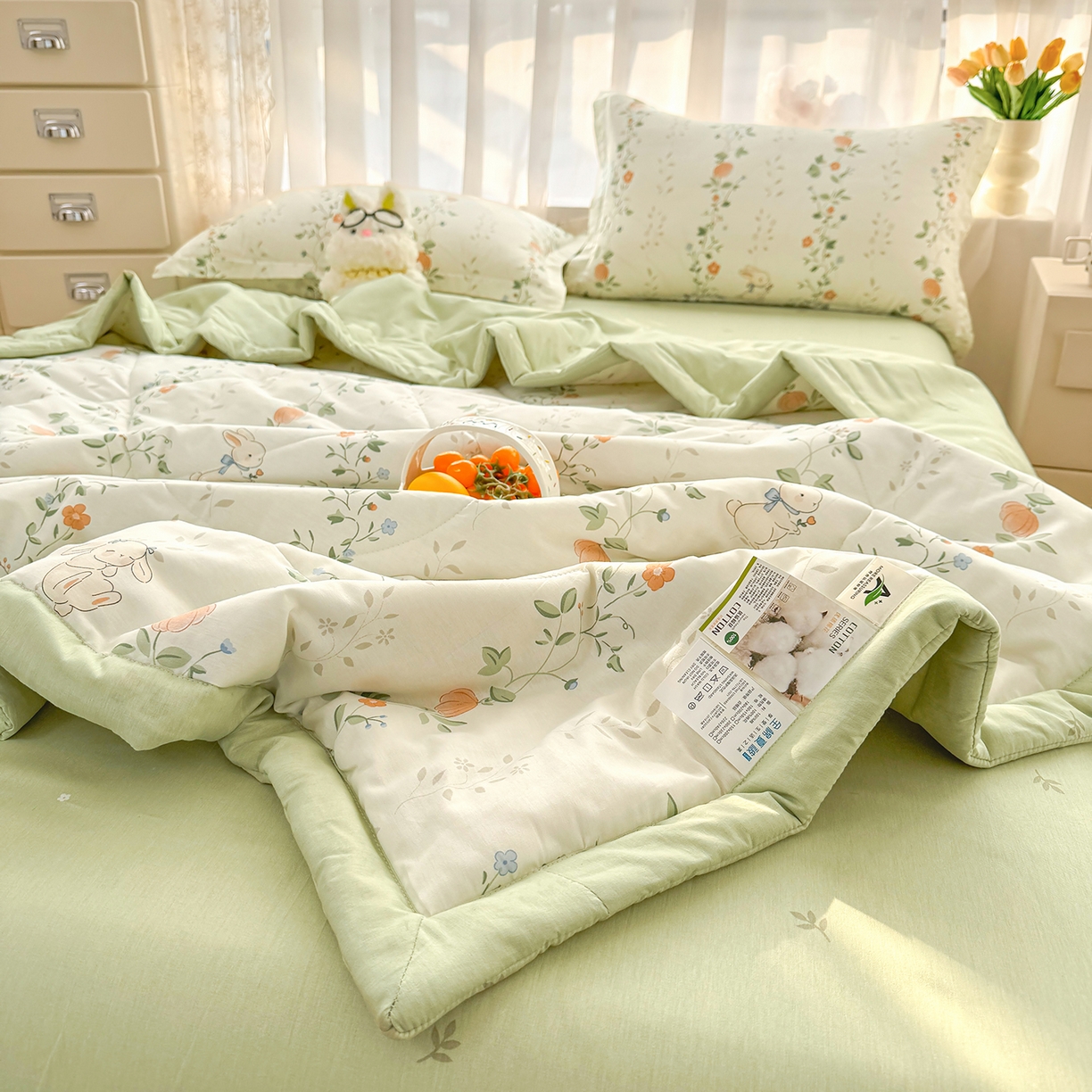 91家纺网 家纺一手货源 找家纺 瑶瑶家居 2026新款A类里外全棉夏凉被四件套-风格二 一片情