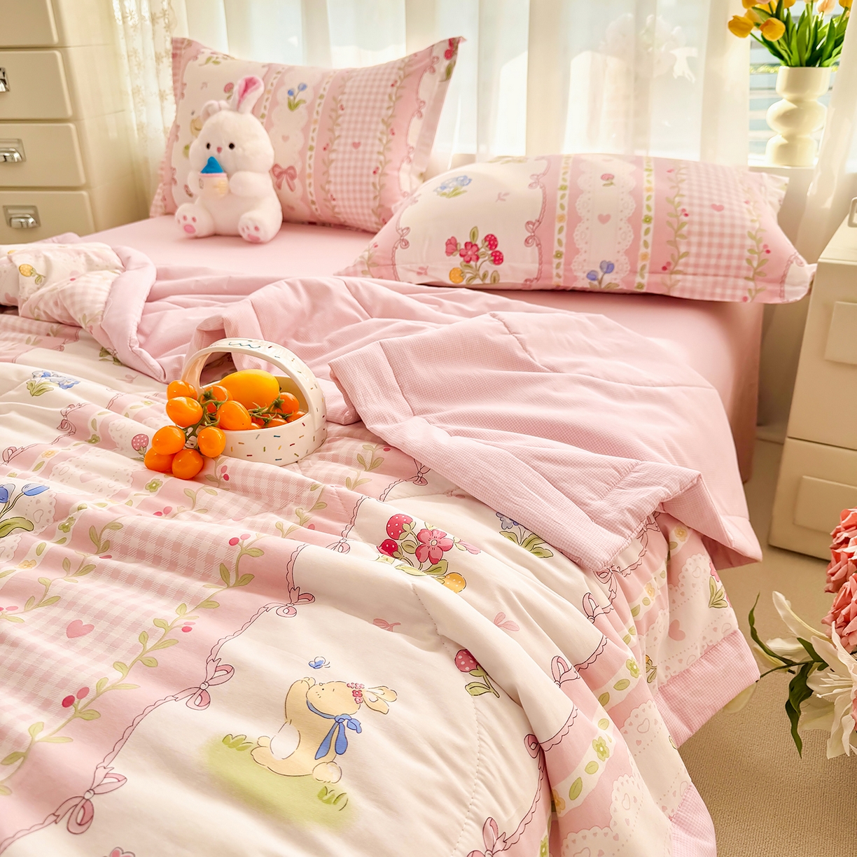 91家纺网 家纺一手货源 找家纺 瑶瑶家居 2026新款A类里外全棉夏凉被四件套-风格二 小花絮