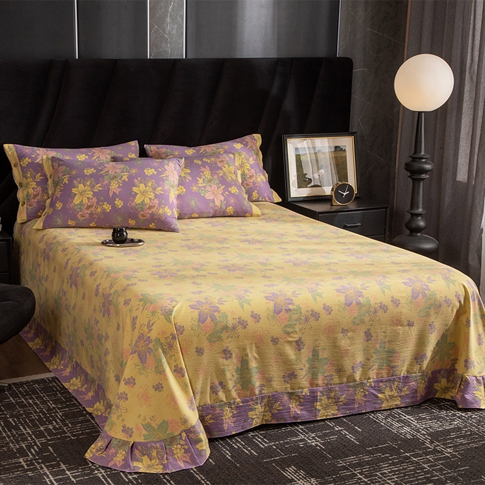 91家纺网 家纺一手货源 找家纺 库里梦家纺 2026春夏新款直播专供爆款色织复古双层纱四件套 花畔