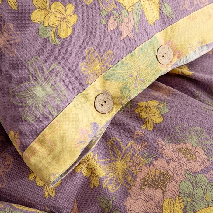 91家纺网 家纺一手货源 找家纺 库里梦家纺 2026春夏新款直播专供爆款色织复古双层纱四件套 花畔