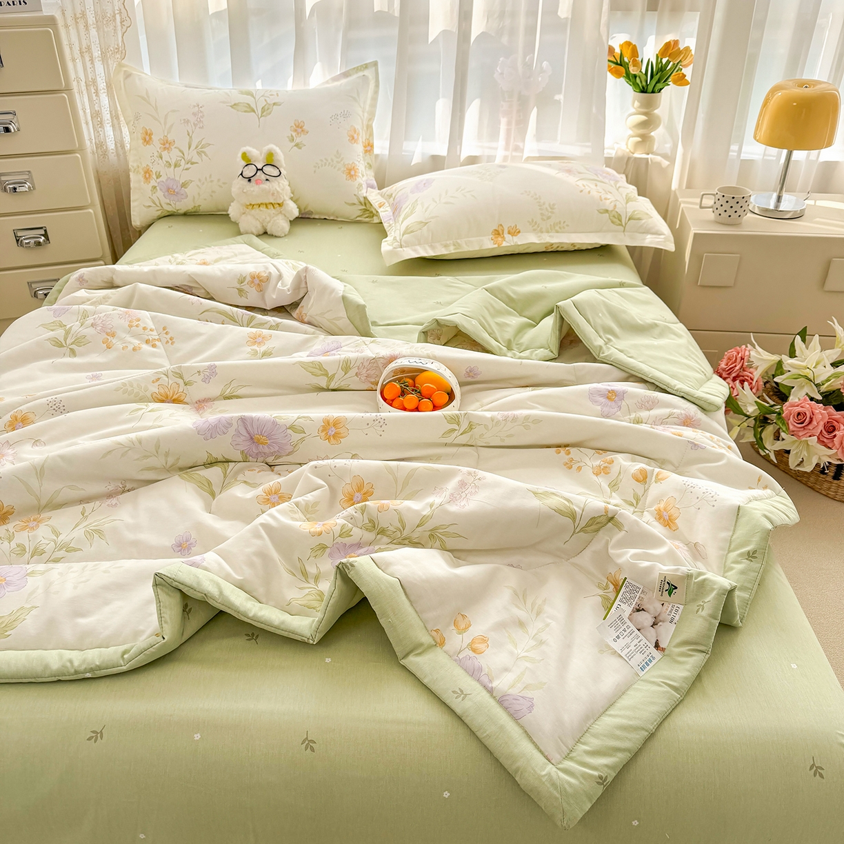 91家纺网 家纺一手货源 找家纺 瑶瑶家居 2026新款A类里外全棉夏凉被四件套-风格二 暮云花卉