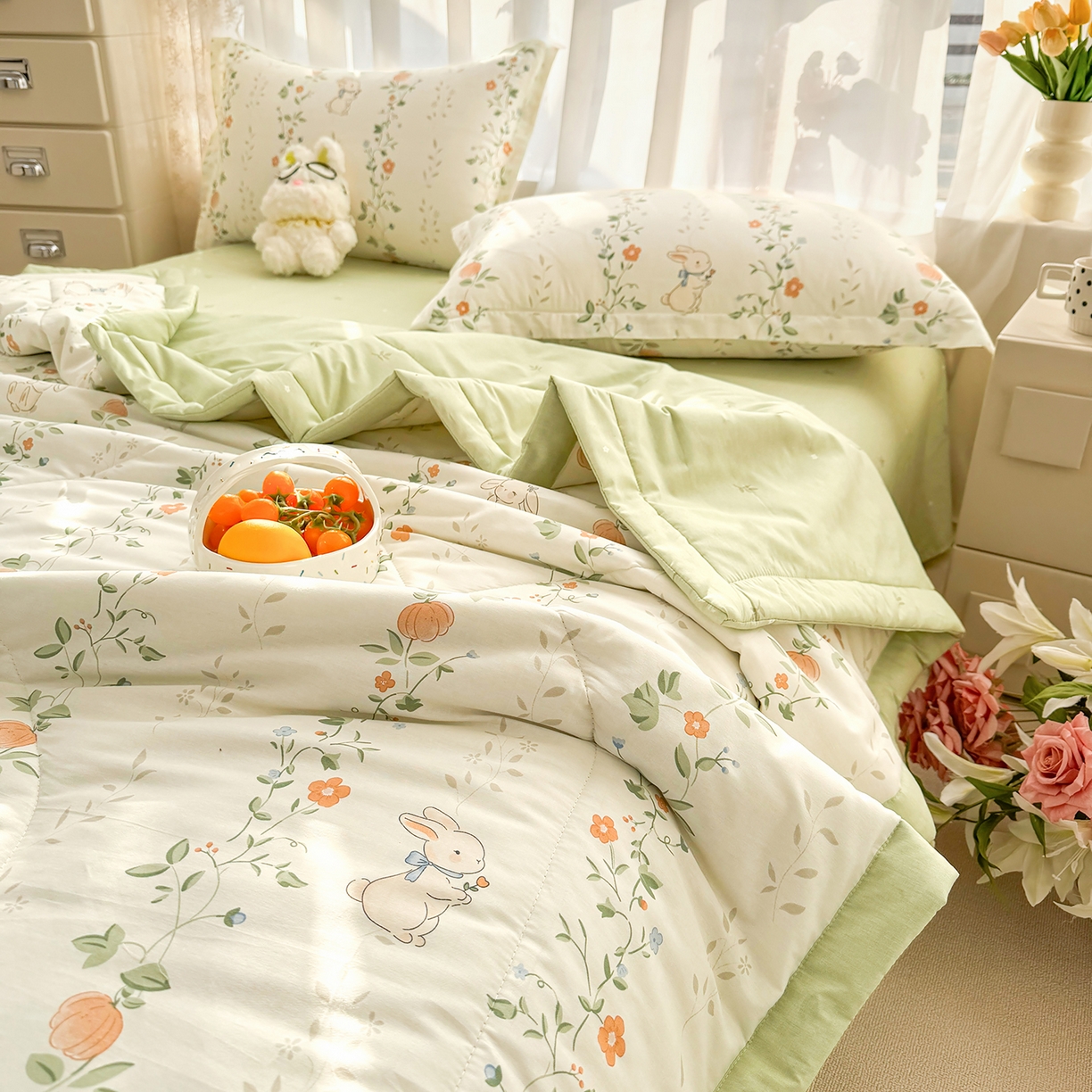 91家纺网 家纺一手货源 找家纺 瑶瑶家居 2026新款A类里外全棉夏凉被四件套-风格二 一片情