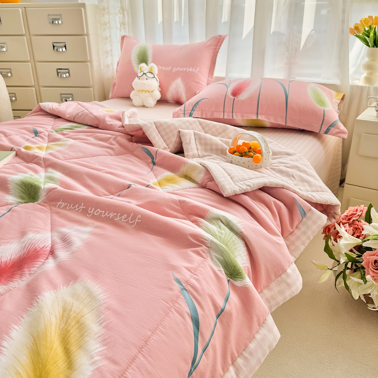 91家纺网 家纺一手货源 找家纺 瑶瑶家居 2026新款A类里外全棉夏凉被四件套-风格二 静时光