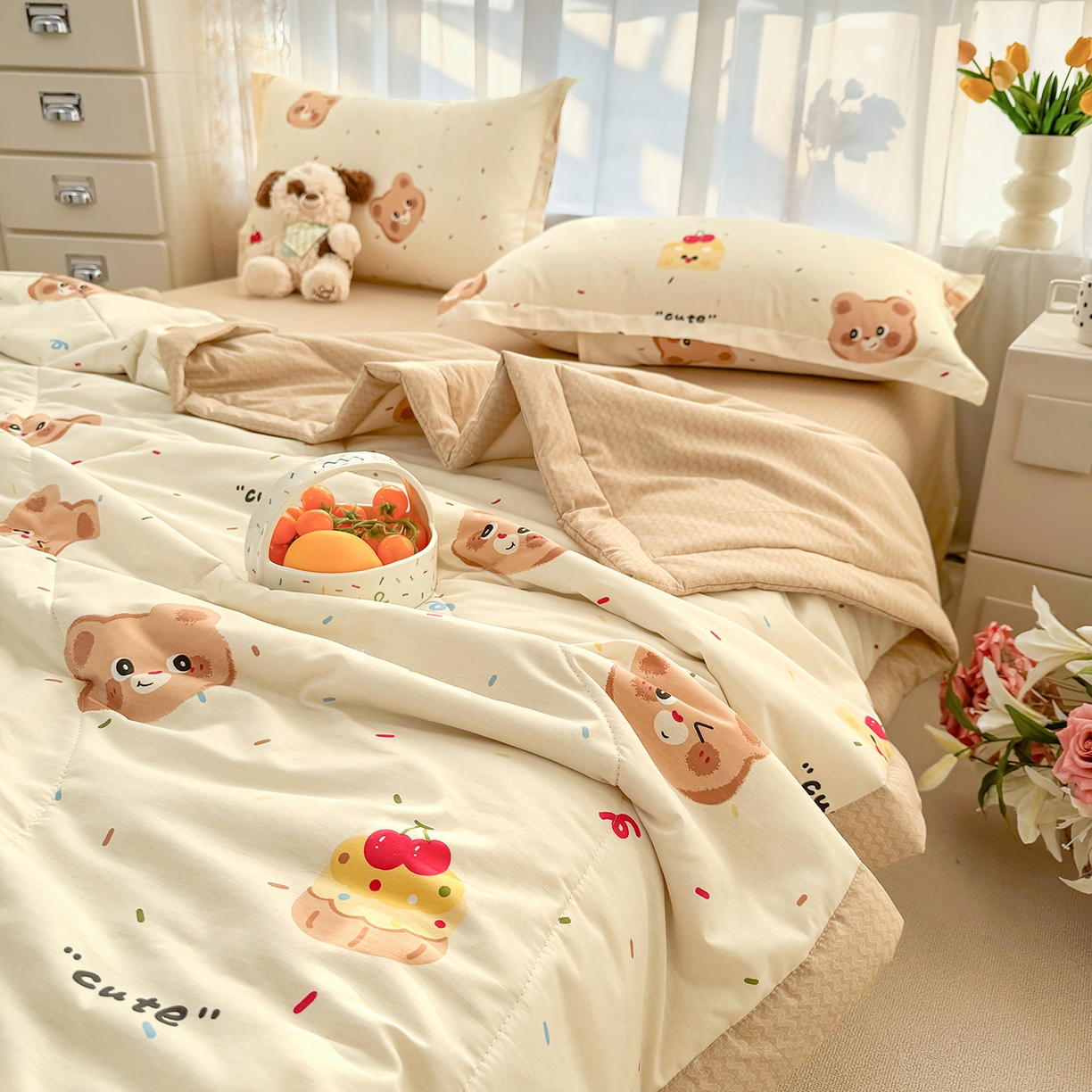 91家纺网 家纺一手货源 找家纺 瑶瑶家居 2026新款A类里外全棉夏凉被四件套-风格二 奶萌熊