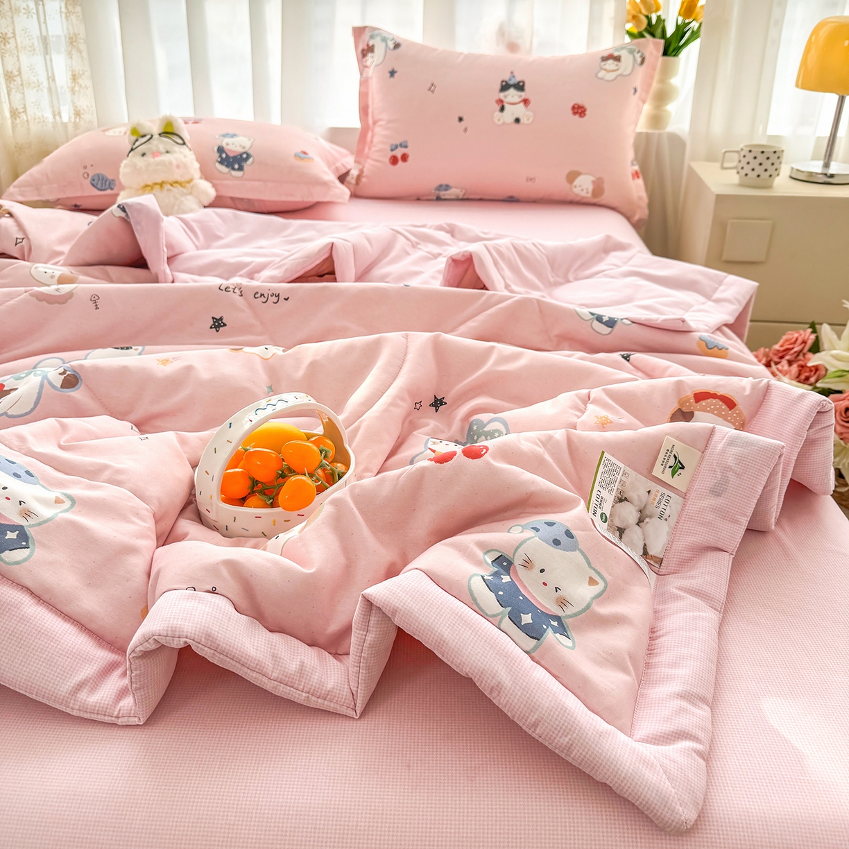 91家纺网 家纺一手货源 找家纺 瑶瑶家居 2026新款A类里外全棉夏凉被四件套-风格二 萌星