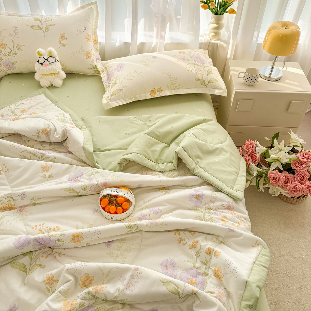 91家纺网 家纺一手货源 找家纺 瑶瑶家居 2026新款A类里外全棉夏凉被四件套-风格二 暮云花卉
