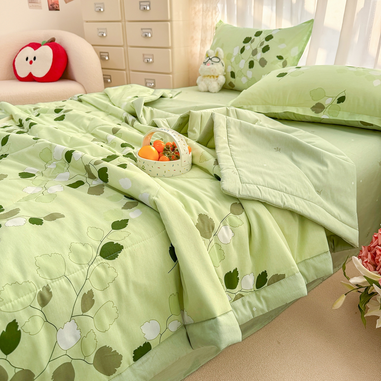 91家纺网 家纺一手货源 找家纺 瑶瑶家居 2026新款A类里外全棉夏凉被四件套-风格二 枫叶