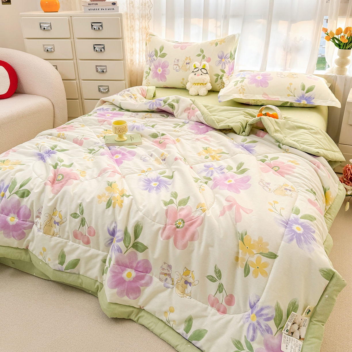 91家纺网 家纺一手货源 找家纺 瑶瑶家居 2026新款A类里外全棉夏凉被四件套-风格二 甜蜜萌宠