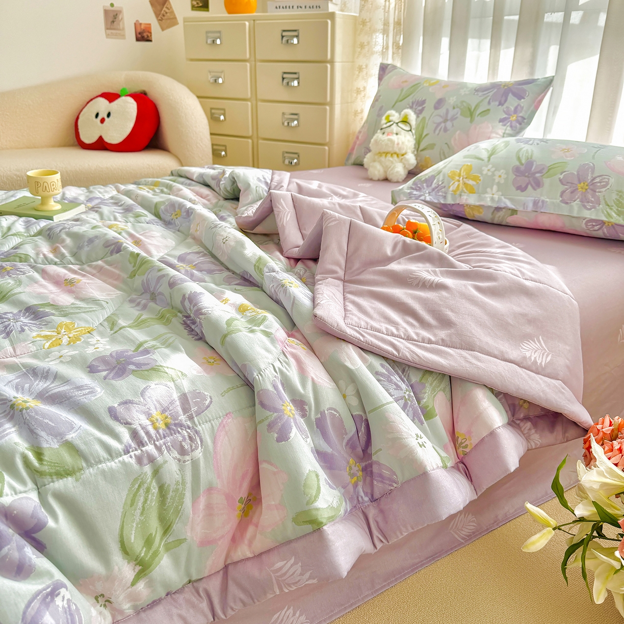 91家纺网 家纺一手货源 找家纺 瑶瑶家居 2026新款A类里外全棉夏凉被四件套-风格二 紫萝梦