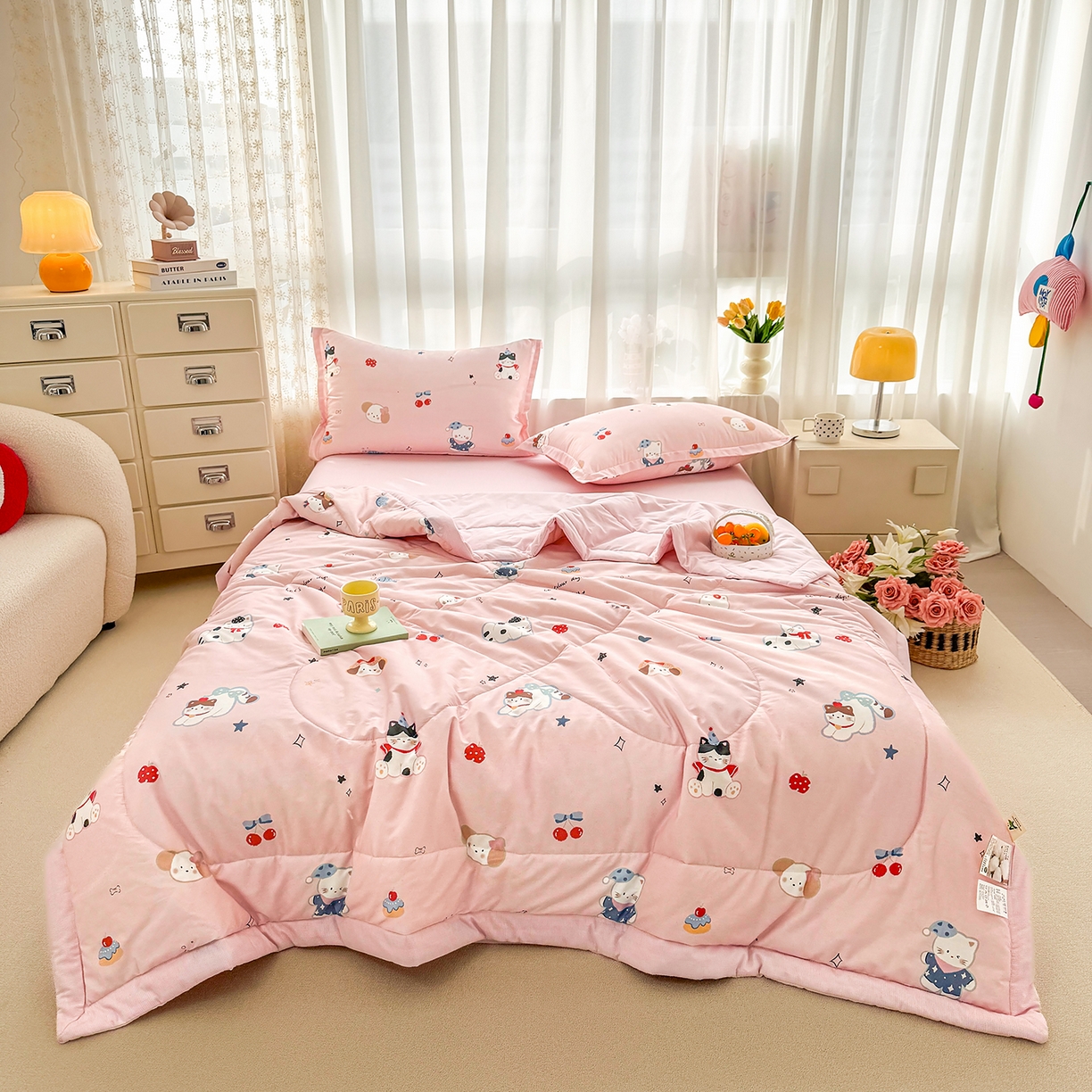 91家纺网 家纺一手货源 找家纺 瑶瑶家居 2026新款A类里外全棉夏凉被四件套-风格二 萌星