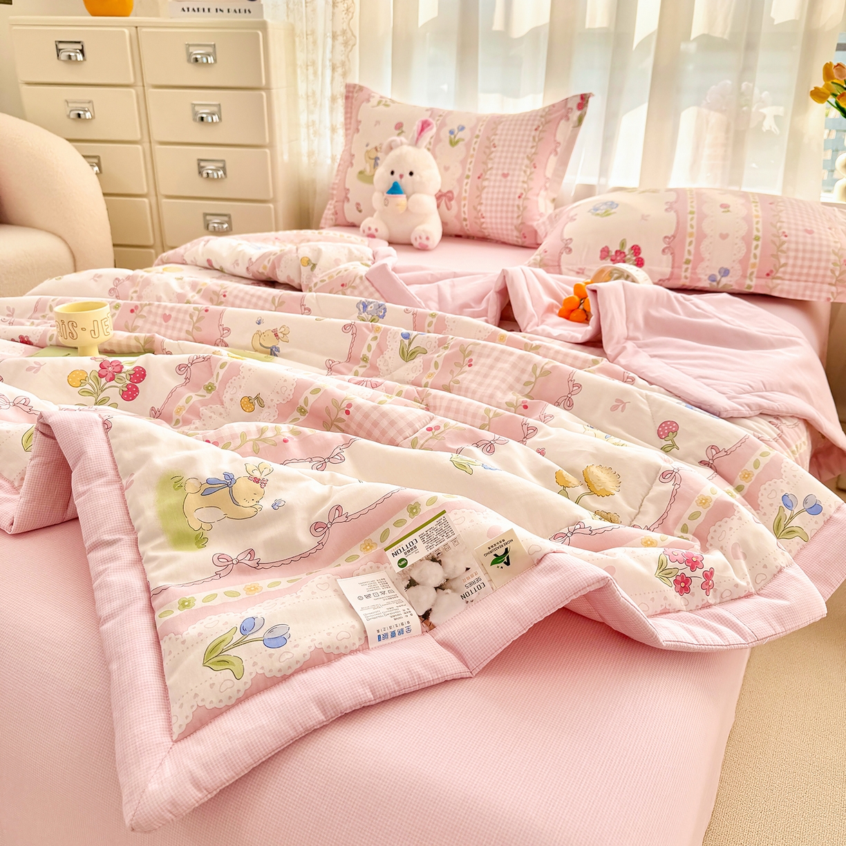 91家纺网 家纺一手货源 找家纺 瑶瑶家居 2026新款A类里外全棉夏凉被四件套-风格二 小花絮