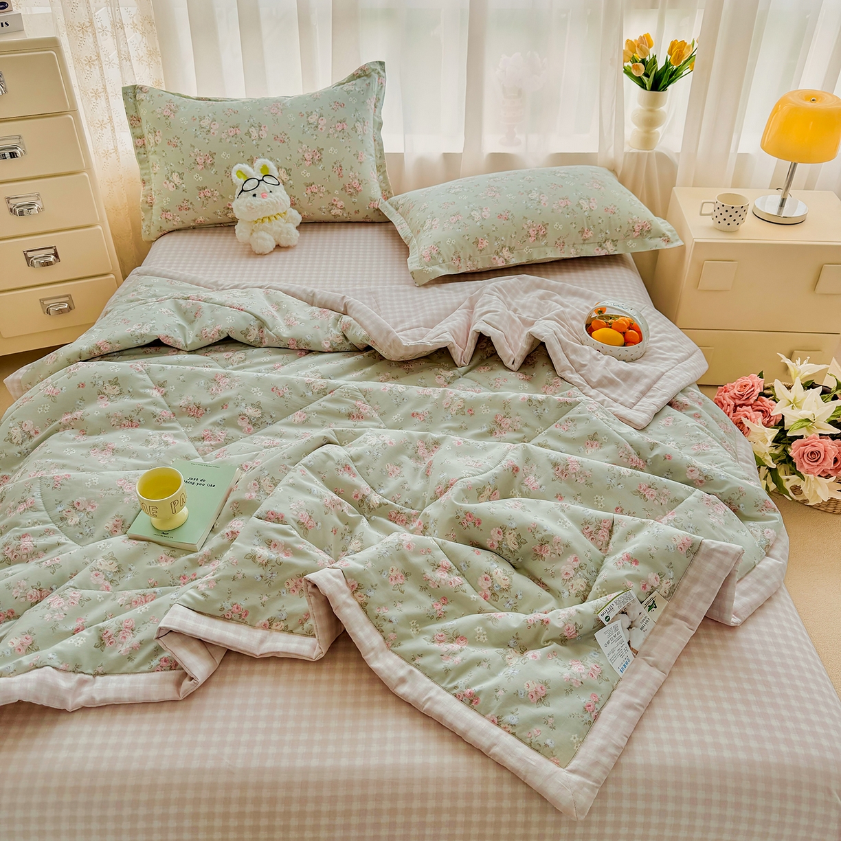 91家纺网 家纺一手货源 找家纺 瑶瑶家居 2026新款A类里外全棉夏凉被四件套-风格二 千野