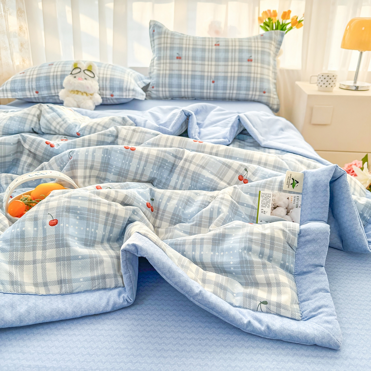 91家纺网 家纺一手货源 找家纺 瑶瑶家居 2026新款A类里外全棉夏凉被四件套-风格二 心甜